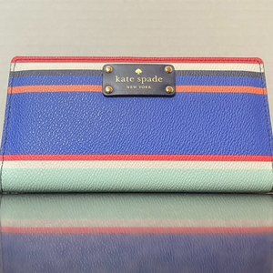 Kate Spade Wallet Wellesley Tropical Stripe Leather Snap Closure